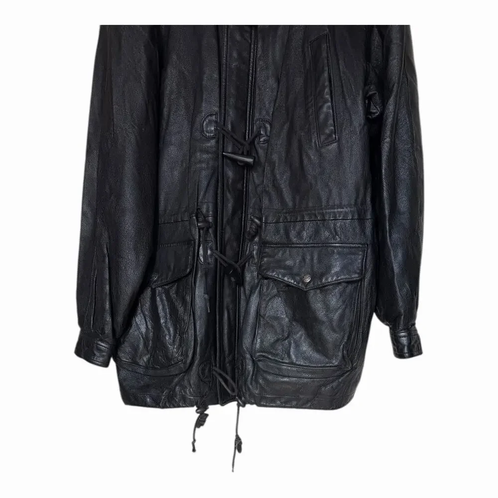 Vintage HI-TOP Black Leather Toggle Jacket Paisley Lined Men’s Medium